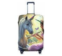 Magical Forest Unicorns and Fairies - Funda elástica para equipaje de viaje, protector de maleta, funda de equipaje con impresión antiarañazos, Black, L