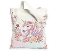 Magical Horse - Bolsa de lona para mujer, botella de perfume de fantasía, brochas de maquillaje, ninguno melocotón pastel, lavable, reutilizable, bolsa de comestibles, ideas para viajes de compras