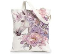 Magical Horse - Bolsas de lona con diseño floral vintage, reutilizables, ligeras y lavables, con correa para el hombro, Melocotón, 13x15 Inch