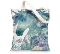 Magical Horse - Bolsas de lona reutilizables con patrón floral, coloridas y artísticas, ligeras y lavables con correa para el hombro, Con color, 13x15 Inch