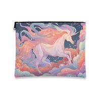 Magical Horse Fantasy - Neceser de maquillaje de fantasía para mujer, organizador portátil de lona con cremallera, bolsa de aseo de viaje de cumpleaños, Pastel, 7x9 Inch, Caballo mágico