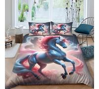 Magical Horse illust Funda Edredon Juego de Ropa de Cama de 3 Piezas Impresión 3D Cierre de Magical Horse ilustración Funda de Edredón Funda de Almohada a Juego for Adultos Super King（260x220cm）