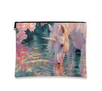 Magical Horse - Neceser de maquillaje artístico de fantasía pastel portátil pequeña bolsa de lona con cremallera para viajes, festival de primavera, organizador de cuidado de la piel, Pastel, 7x9 Inch