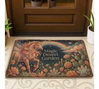 Magical Horse - Tapete de bienvenida para puerta, diseño de cactus arcoíris de fantasía, primavera, pastel, lavable, de perfil bajo, decoración del hogar, para entrada, porche al aire libre, balcón