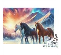 Magical Horse Trio Color Vibrante 1000 Piezas Rompecabezas para Adultos Tres Caballos bajo Cielo Montañoso de Auroras Premium Resistente Desafiante Difícil Alivio Estrés 70x50cm/1000pcs