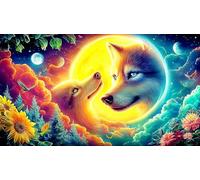 Magical-Lobo-Duo-Under-Moonlight Rompecabezas para Adultos: 1000 Piezas de Cartón Reciclado para Decoración 38x26cm/1000pcs