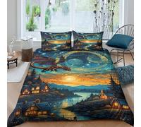 Magical Night Sky Funda Edredon Microfibra Juego de Ropa de Cama de 3 Piezas Impresión 3D Cierre de Magical Nocturno Sky Funda de Edredón Funda de Almohada a Juego for Adultos Super King（260x220cm）