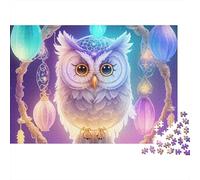 Magical Owl Art 1000 Piezas Rompecabezas Difícil para Adultos Búho Blanco Lindo en Marco de Atrapasueños Premium Resistente Vibrante Desafiante Alivio Estrés 38x26cm/1000pcs