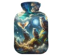 Magical Owls - Botellas de agua caliente con funda de terciopelo suave, bolsa de agua caliente para aliviar el dolor de cuello y hombros, tamaño pequeño