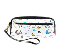 Magical Rainbow Unicorn Cloud - Estuche para lápices de piel sintética con cremallera para niños y niñas, suministros escolares y de oficina
