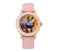 Magical Rhino - Elegante reloj analógico de cuarzo para mujer, correa de piel