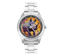 Magical Rhino - Reloj casual para hombre con correa de acero inoxidable, aleación de cuarzo, reloj de pulsera