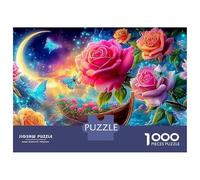 Magical Rosas Puzzle De 1000 Piezas Y Niños +14 Años Rosas Starry Night Boat Impossible Rompecabezas Juego Familiar Regalo De Decoración del Hogar 52x38cm/1000pcs