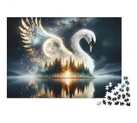 Magical Swan Night Difícil 1000 Piezas Rompecabezas para Adultos Majestuoso Cisne Blanco con Vista de Lago Reflectante Premium Resistente Desafiante Alivio Estrés 38x26cm/1000pcs