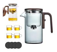 Magical Teapot, Water Separation Glass Teapot with Wooden Handle(Grey,520ml+4cups)
