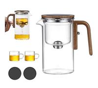 Magical Teapot, Water Separation Glass Teapot with Wooden Handle(Transparent,520ml+2cups)