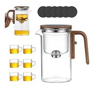 Magical Teapot, Water Separation Glass Teapot with Wooden Handle(Transparent,520ml+6cups)