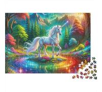 Magical Unicorn Fantasy 1000 Piezas Rompecabezas Regalo Cumpleaños Adultos Unicornio Blanco Místico en Bosque de Fantasía Vibrante Premium Resistente Vibrante Desafiante Alivio Estrés 38x26cm/1000pcs