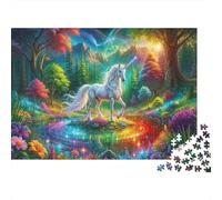 Magical Unicorn Forest 1000 Piezas Rompecabezas Decoración Hogar Adultos Unicornio Blanco Vagando por Bosque Encantado Colorido Premium Resistente Vibrante Desafiante Alivio Estrés 70x50cm/1000pcs