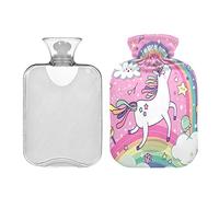 Magical Unicorn Rainbow Pink Botella de agua caliente de 2 litros con cubierta, bolsa de agua caliente transparente para alivio del dolor de cuello y hombros, terapia caliente