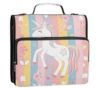 Magical Unicornio Flores Corazones 3 Anillos Cremallera Carpeta con Asa Correa de Hombro Capacidad 500 Hojas Múltiples Bolsillos Bolsa Organizador de Almacenamiento para Escuela Oficina