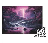 Magical Waterfall-Fantasy Landscape Art Puzzle for The Whole Family Purple Waterfall at Night for Women, Gifts for Men Adults & Kids 52x38cm/1000pcs