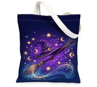 Magical Witch Hat and Broomstick Fanciful - Bolsa de lona de 33 x 38 cm, Púrpura, 13x15 Inch