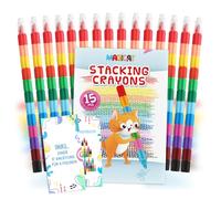 Magicat 15 ceras de colores apilables I crayones para niños I 12 colores cada uno, lapices de bloques de construcción I regalo alumnos primaria, cumpleaños, alumnos I Prüfenge probado con nota 1.3