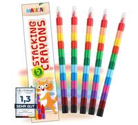 Magicat 5 ceras de colores apilables I crayones para niños I 12 colores cada uno, lapices de bloques de construcción I regalo alumnos primaria, cumpleaños, alumnos I Prüfenge probado con nota 1.3