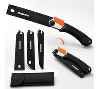Magicbox Juego de 4 hojas de sierra intercambiables SK5, sierra japonesa plegable con cierre de seguridad, 2 posiciones angulares, mango antideslizante y bolsa de lona para madera, ramas, bricolaje