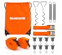 Magicbox Juego de toldos, protección contra tormentas para toldo con anclaje en espiral de 40 cm y correas tensoras de 3,4 m, 8 ganchos en S, compatible con Thule Omnistor & Fiamma - Accesorios de
