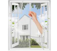 MAGICDOOR Mosquitera Ventana para Gatos 145x145cm, Blanco Malla Resistente, Evita Que los Gatos Perros se Escapen de casa, con Cremallera Bilateral, Cinta Adhesiva 2cm, no puedo cortar