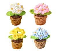 Magicherry 4 piezas de flores de ganchillo en maceta, tejidas a mano Forget Me Not Artificial de lana para coche, salpicadero, hogar, oficina, mesa, estante, decoración, color #E