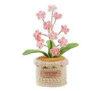 Magicherry Crochet Forget Me Not Flowers - Mini plantas artificiales en maceta, hechas a mano, para hogar, oficina, escritorio, estante de coche, decoración de salpicadero, color rosa claro