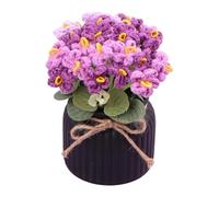 Magicherry Flores de ganchillo Forget Me Not degradado, color morado, hechas a mano, flores artificiales Forget Me Not con exquisita maceta, lindas miosotis falsas en maceta para accesorios de