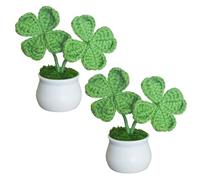 Magicherry Trébol de cuatro hojas hecho a mano en maceta, 2 piezas de trébol de la suerte, planta artificial para el día de San Patricio, decoración de tablero de coche, decoración de escritorio de