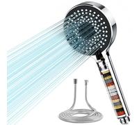 Magichome Alcachofa de ducha con manguera, piedras minerales y 5 tipos de chorro, rociador de ducha que ahorra agua y aumenta la presión con 20 capas de filtración y piedras adicionales