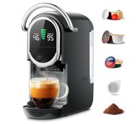 Magician1 Mini 5en1 Cafetera Cápsulas para Nespresso Original, Dolce Gusto, Lavazza A Modo Mio, ESE 44 y Café Molido, 20 Bares, 1450W, Pantalla LED, Máquina de Café Expreso Caliente o Frío (Gris)