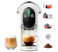 Magician1 Mini Máquinas de Café 5 en 1 para Nespresso Originales, Dolce Gusto, Lavazza A Modo Mio, ESE 44mm y café molido, 20bars, 1450W, Pantalla LED, Máquina de Café Expreso Caliente o Frío (Blanco)