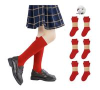 MagicLand HaraDeco Pack 6 Calcetines Escolares 95% Algodón/Largo Hasta la Rodilla para Uniformes y Sport, Calcetines para Vestir Diario(Rojo, 5-7 Y/Pack 6)