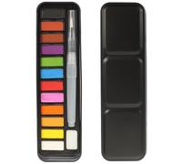 MAGICLULU 1 Caja Kit de Acuarela Juego de Pinturas para Colorear al Agua 12 Colores Caja de Hierro Negra Tarjeta de Mezcla, para Estudiantes y Pintores Profesionales de Acuarela, Graffiti
