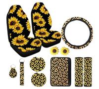 MAGICLULU 12 Piezas Fundas de Asiento Estampado de Girasoles Protector Interior Funda de Volante y Alfombrilla de Apoyabrazos