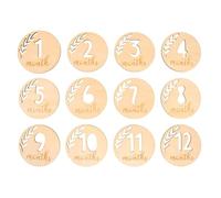 MAGICLULU 12 Piezas Tarjetas Conmemorativas de Madera para Bebés Números Huecos de 12 Meses, Accesorios para Fotos y Souvenirs en Color Caqui, Ideales para Shower y Fotos de Recuerdo