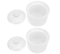 MAGICLULU 2 Ollas de Cerámica para Sopa con Tapa, 380 Ml, Sopera Redonda Blanca Apta para Horno, Microondas y Lavavajillas, Adecuado para Guisar y Servir en Cocina Doméstica