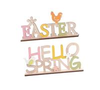 MAGICLULU 2 Piezas Adornos de Madera de Letras Coloridas para Pascua de Easter y Hello Spring Decoración de Escritorio para Hogar y Oficina para Fiestas de Pascua y Reuniones Familiares