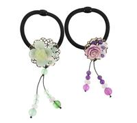 MAGICLULU 2 Piezas Vintage Hair Ties para Mujeres Elásticos y Suaves Bandas de Tela Floral Morado y Verde Accesorios Clásicos para Coletas y Peinados Retro