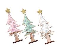 MAGICLULU 3 Piezas Adornos de Madera para Árbol de Navidad de Figuras de Árboles Navideños de Escritorio Colores Rosa Verde y Blanco Decoración Festiva para Hogar y Oficina