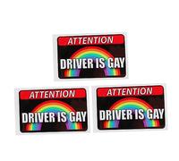 MAGICLULU 3 Piezas Pegatinas Decorativas para Coche Unidades Reflectantes Pet Divertidas Resistentes con Mensaje Attention Driver Is Gay para Personalizar y Mejorar Seguridad Vehículo