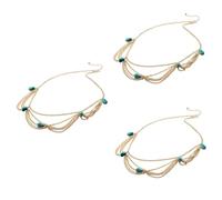 MAGICLULU 3 Piezas Tocado Estilo Bohemia Cadena De Cabeza Joyas Para Niñas Mini Brújula De Supervivencia Tocado De Cristal Accesorio Para El Cabello Para Mujer Turquesa Decorar Aleación