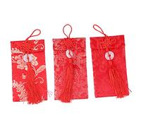 MAGICLULU 3piezas Sobres Rojos Estilo Chino para Bodas Bolsas de Tela de Brocado Estampado de Dragón Diseño de Plumas de Fénix y Flores Bolsa de Dinero para Boda Sobres de Fiesta